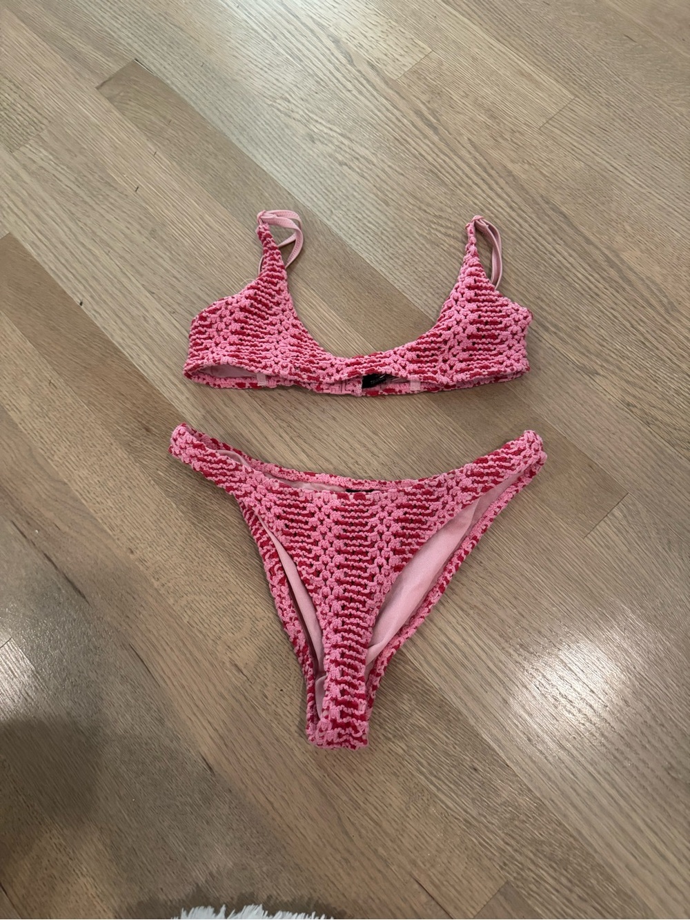 triangl swimwear Pink Crochet Bikini Set